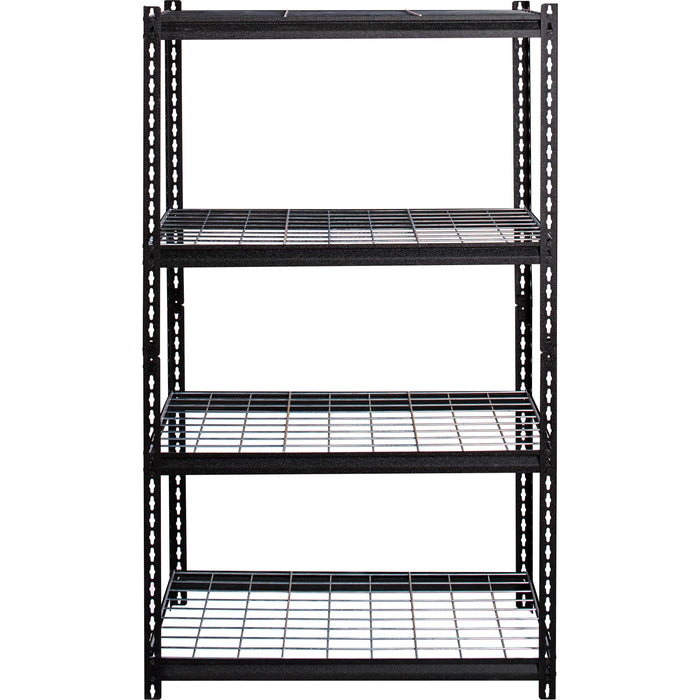 Lorell Wire Deck Shelving - 4 Shelf(ves) - 60" Height x 36" Width x 18" Depth - Easy to Clean, Heavy Duty, Rust Resistant, Durable - 28% Recycled - Powder Coated - Black - Steel - 1 Each