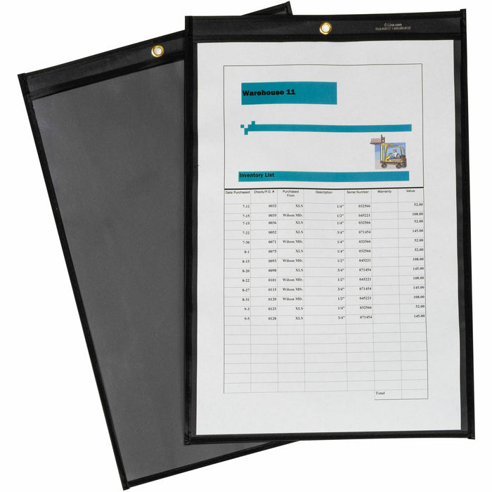 C-Line Stitched Shop Ticket Holders - Support 8.50" x 14" , 11" x 14" Media - Vinyl - Black, Clear - Heavy Duty - 1 Box