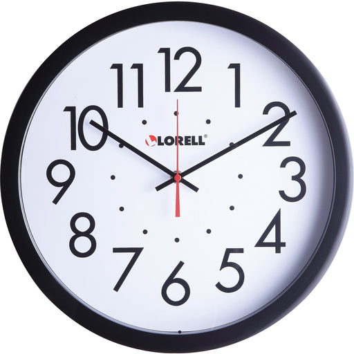 Lorell 14-1/2" Self-Set Wall Clock - Analog - Quartz - White Main Dial - Black Case - 1 Each