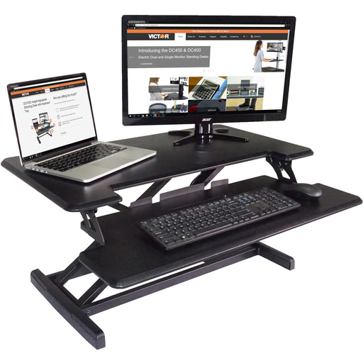 Victor High Rise Height Adjustable Compact Standing Desk with Keyboard Tray - 19" Height x 32.50" Width x 18" Depth - Desktop - Wood, Laminate, Steel - Gray, Black - Ergonomic - 1 Each