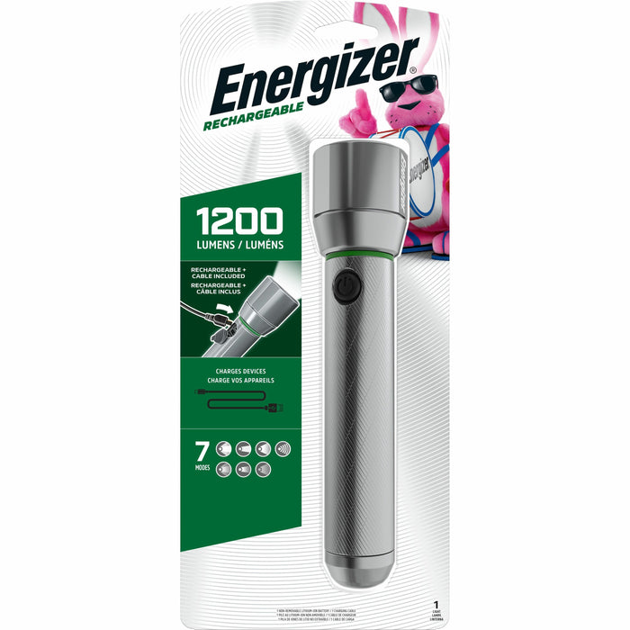Energizer Vision HD Rechargeable LED Metal Flashlight (includes USB cable for recharging) - LED - 1000 lm Lumen - Battery Rechargeable - Battery, USB - Aluminum Alloy - Drop Resistant, Impact Resistant - Aluminum - 1 Each