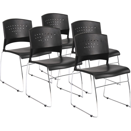 Boss Black Stack Chair With Chrome Frame 5 Pcs Pack - Black Seat Color - Polypropylene Seat Material - Black Back Color - Polypropylene Back Material - Chrome Frame Material - Sled Base - 5 / Carton