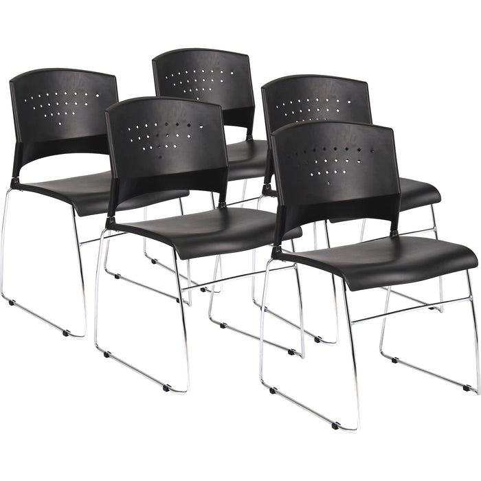 Boss Black Stack Chair With Chrome Frame 5 Pcs Pack - Black Seat Color - Polypropylene Seat Material - Black Back Color - Polypropylene Back Material - Chrome Frame Material - Sled Base - 5 / Carton