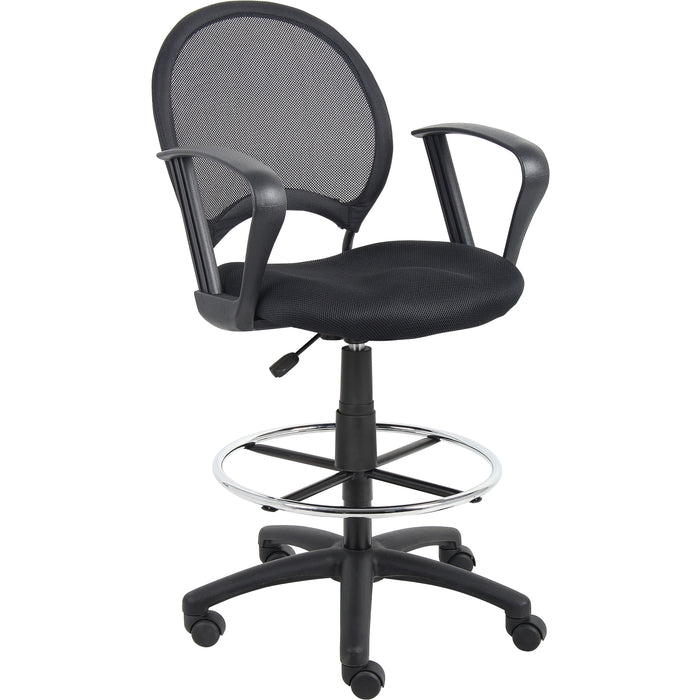 Boss Mesh Drafting Stool W/ Loop Arms - Black Seat Color - Mesh Fabric Seat Material - Black Back Color - Mesh, Metal, Ballistic Nylon Back Material - 5-star Base - Armrest - 1 Each