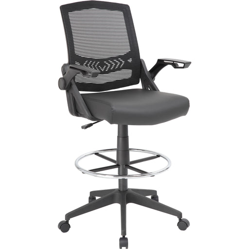 Boss Black Flip Arm Mesh Drafting Stool - Black Seat Color - Black Back Color - Mesh Back Material - Armrest - 1 Each