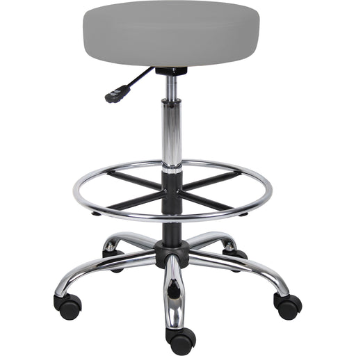 Boss Caressoft Medical/Drafting Stool - Gray Seat Color - Vinyl, Foam Seat Material - Chrome Frame Color - 5-star Base - 1 Each