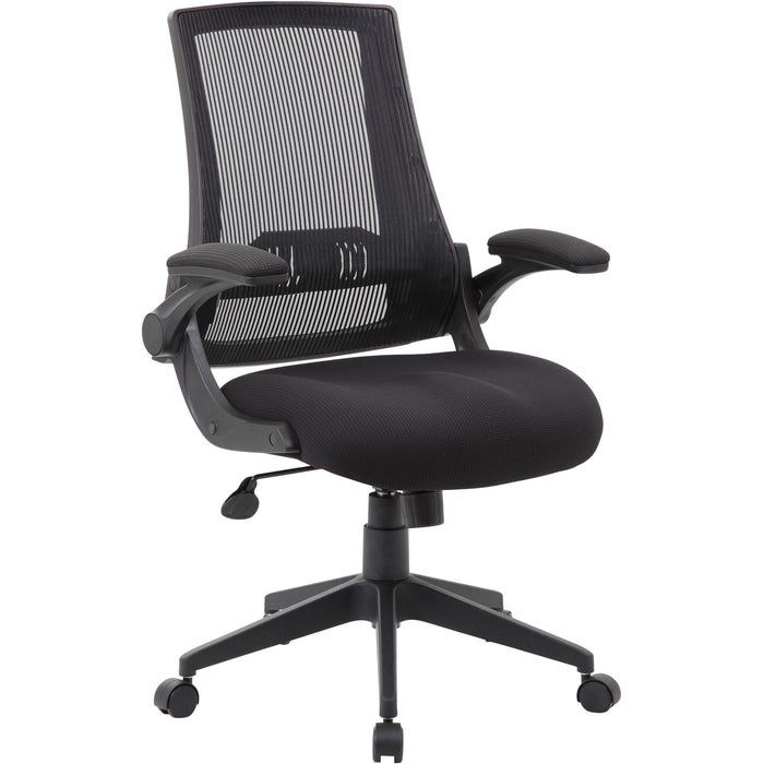 Boss Mesh Back, Flip Arm Task Chair - Black Seat Color - Black Back Color - Black Frame Color - 5-star Base - 1 Each