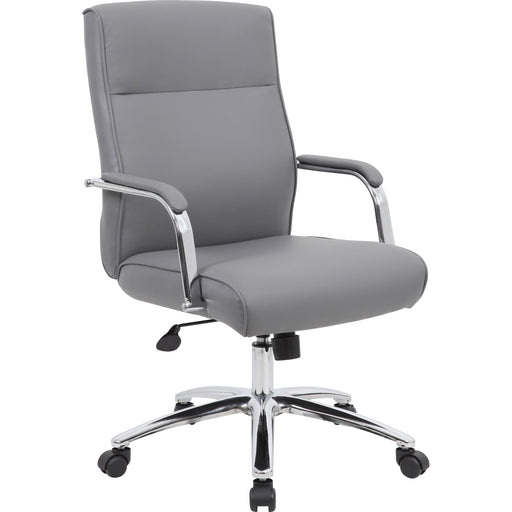 Boss Modern Executive Conference Chair-Grey - Gray Seat Color - Vinyl Seat Material - Gray Back Color - Vinyl Back Material - Chrome Frame Color - 5-star Base - Armrest - 1 Each