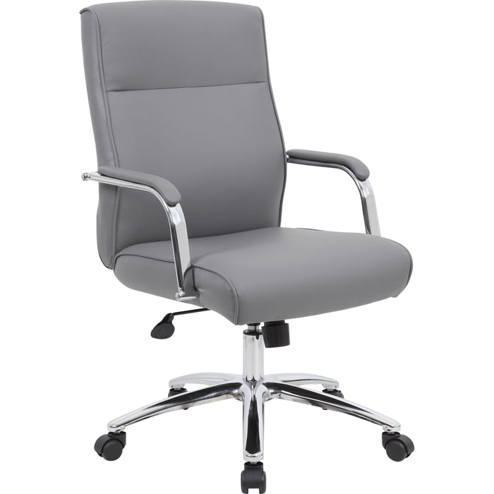 Boss Modern Executive Conference Chair-Grey - Gray Seat Color - Vinyl Seat Material - Gray Back Color - Vinyl Back Material - Chrome Frame Color - 5-star Base - Armrest - 1 Each