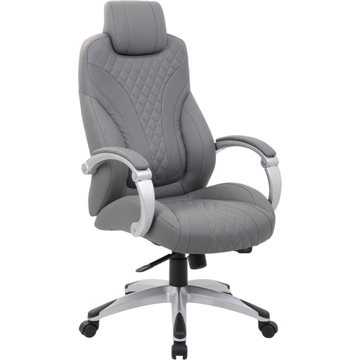 Boss Hinged Arm Executive Chair With Synchro-Tilt, Grey - Gray Seat Color - Vinyl Seat Material - Gray Back Color - Vinyl Back Material - Silver Frame Color - 5-star Base - Armrest - 1 Each