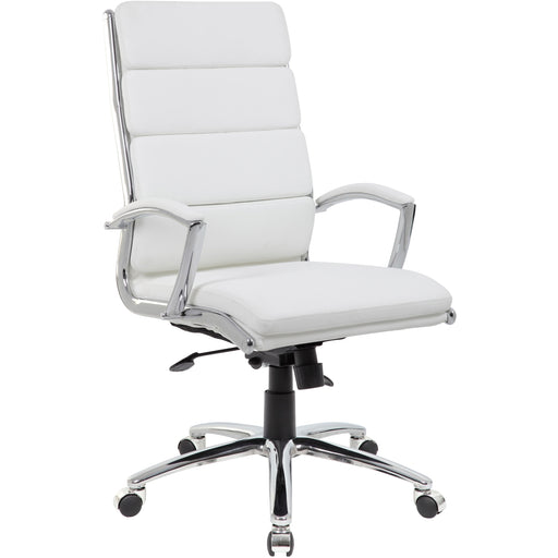 Boss Executive CaressoftPlus� Chair with Metal Chrome Finish - White Seat Color - Vinyl Seat Material - White Back Color - Vinyl Back Material - Chrome Frame Color - High Back - 5-star Base - Armrest - 1 Each