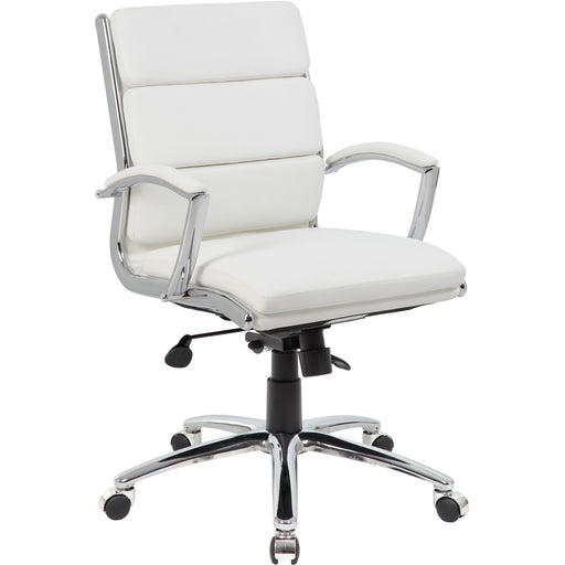Boss CaressoftPlus� Executive Mid-Back Chair - White Seat Color - Vinyl Seat Material - White Back Color - Vinyl Back Material - Chrome Frame Color - Mid Back - 5-star Base - Armrest - 1 Each