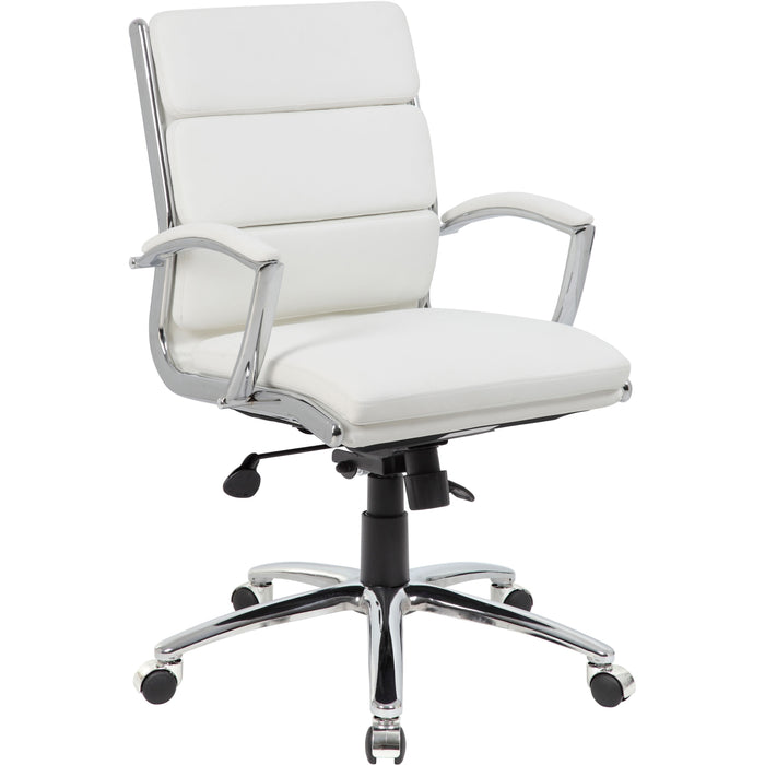 Boss CaressoftPlus� Executive Mid-Back Chair - White Seat Color - Vinyl Seat Material - White Back Color - Vinyl Back Material - Chrome Frame Color - Mid Back - 5-star Base - Armrest - 1 Each