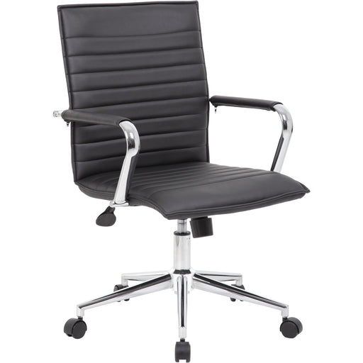 Boss Black Vinyl Hospitality Chair - Black Seat Color - Vinyl Seat Material - Black Back Color - Vinyl Back Material - Chrome Frame Color - 5-star Base - Armrest - 1 Each