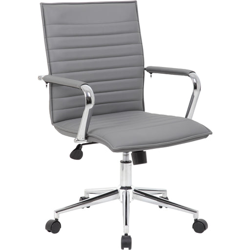 Boss Grey Vinyl Hospitality Chair - Gray Seat Color - Vinyl Seat Material - Gray Back Color - Vinyl Back Material - Chrome Frame Color - 5-star Base - Armrest - 1 Each