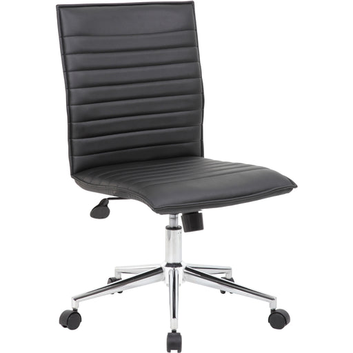 Boss Black Vinyl Armless Hospitality Chair - Black Seat Color - Vinyl Seat Material - Black Back Color - Vinyl Back Material - Chrome Frame Color - 5-star Base - 1 Each