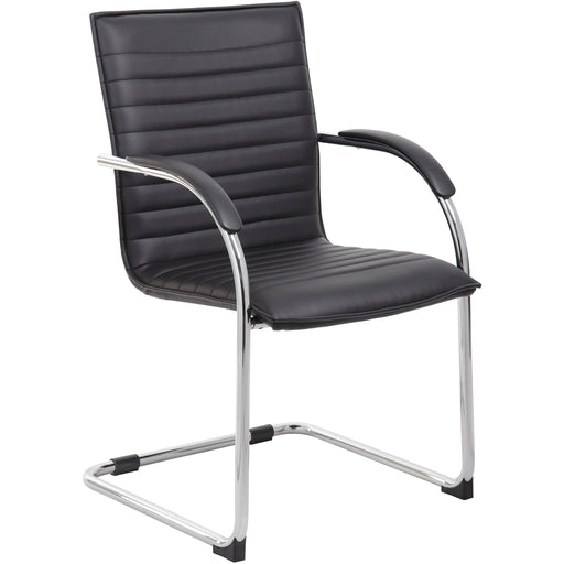 Boss Chrome Frame Vinyl Side Chairs - Black Seat Color - Vinyl Seat Material - Black Back Color - Vinyl Back Material - Chrome Frame Color - Polywood Frame Material - Mid Back - Cantilever Base - 2 / Pack