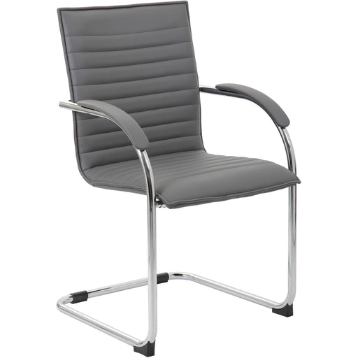 Boss Chrome Frame Vinyl Side Chairs - Gray Seat Color - Vinyl Seat Material - Gray Back Color - Vinyl Back Material - Chrome Frame Color - Polywood Frame Material - Mid Back - Cantilever Base - 2 / Pack