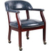Boss Captain's Chair In Blue Vinyl with Casters - Blue Seat Color - Vinyl Seat Material - Blue Back Color - Vinyl Back Material - Mahogany Frame Color - Hardwood Frame Material - Four-legged Base - 1 Each