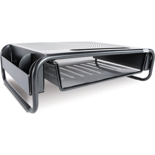 Allsop Metal Art Organizer 5 Monitor Stand with Drawer - 5.10" Height x 18" Width x 11.80" Depth - Desktop - Powder Coated - Steel - Black - 1 Each