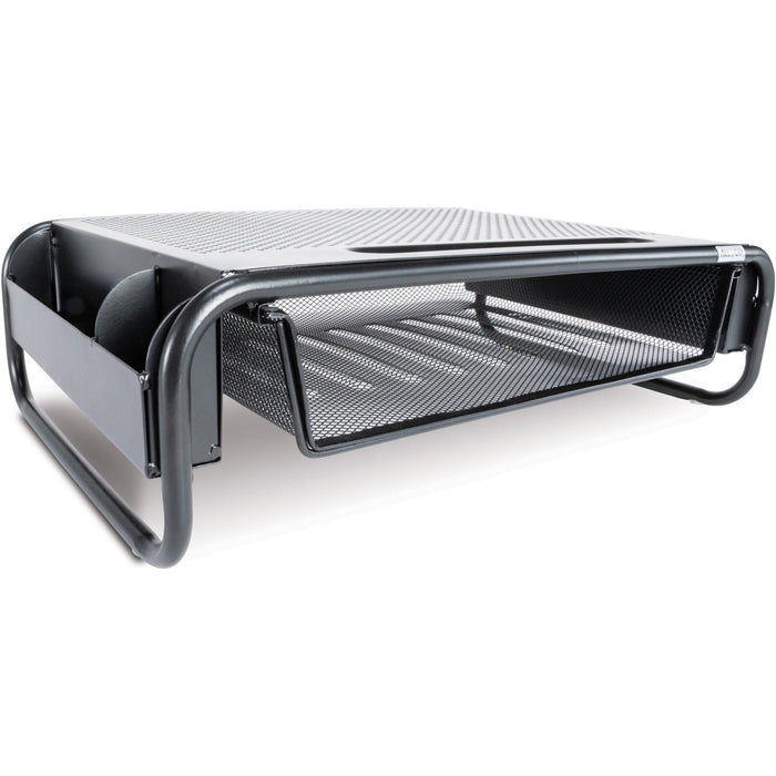 Allsop Metal Art Organizer 5 Monitor Stand with Drawer - 5.10" Height x 18" Width x 11.80" Depth - Desktop - Powder Coated - Steel - Black - 1 Each