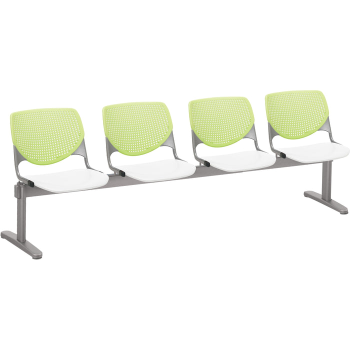 KFI Kool 4 Seat Beam Chair - White Seat Color - Polypropylene Seat Material - Lime Green Back Color - Polypropylene, Aluminum Alloy Back Material - Powder Coated Silver Frame Color - Tubular Steel Frame Material - 1 Each