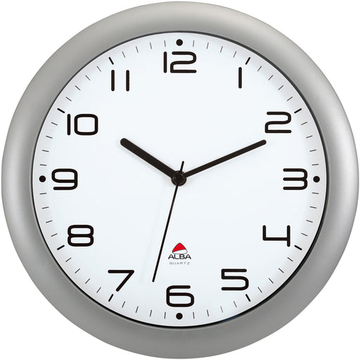 Alba Wall Clock - Analog - Quartz - White Main Dial - Metallic Gray Case - Classic Style - 1 Each