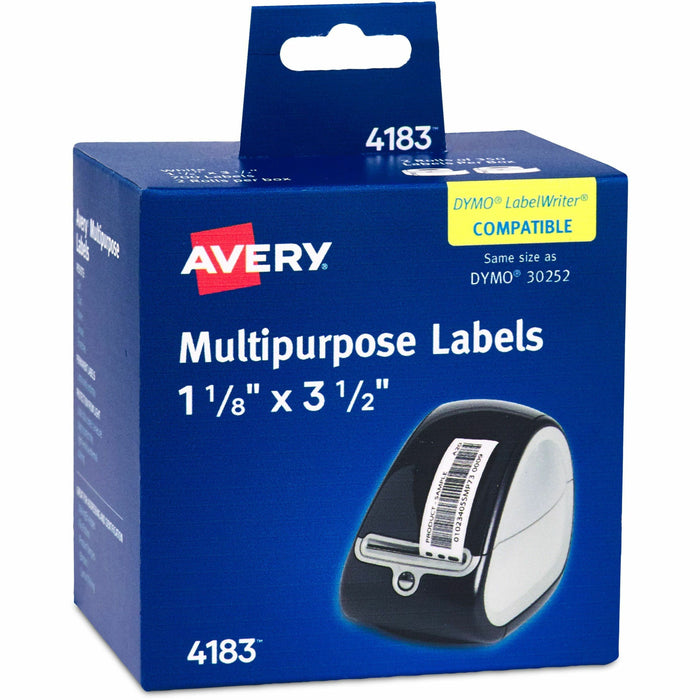 Avery® Direct Thermal Roll Labels - 3 1/2" Height x 1 1/8" Width - Permanent Adhesive - Rectangle - Thermal - Bright White - Paper - Water Resistant - 350 / Sheet - 350 / Roll - 2 Total Sheets - 700 Total Label(s) - 1 Box