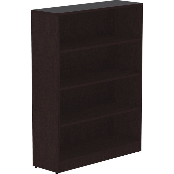 Lorell Laminate Bookcase - 0.7" Thickness Shelf, 48" Height x 36" Width x 12" Depth - 4 Shelve(s) - 3 Adjustable Shelf(ves) - Square Edge - Material: Thermofused Laminate (TFL) - Finish: Espresso - Sturdy, Long Lasting, Adjustable Feet - For Book - 1 Each