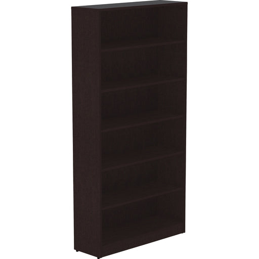 Lorell Laminate Bookcase - 0.7" Thickness Shelf, 72" Height x 36" Width x 12" Depth - 6 Shelve(s) - 5 Adjustable Shelf(ves) - Square Edge - Material: Thermofused Laminate (TFL) - Finish: Espresso - Sturdy, Long Lasting, Adjustable Feet - For Book - 1 Each