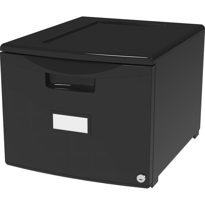 Storex 18" Stackable File Drawer - 18.3" Length x 14.8" Width x 12.8" Height - 1 x Drawer(s) for File - Stackable, Lightweight, Durable, Moisture Resistant, Rust Resistant, Scratch Resistant, Dent Resistant, Locking Drawer, Label Holder - Black - Polyprop
