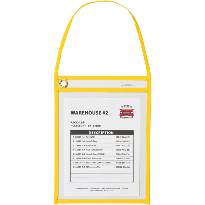 C-Line Hanging Strap Shop Ticket Holder - 12" Height x 9" Width x 16" Length - Vinyl - Yellow - 1 Box