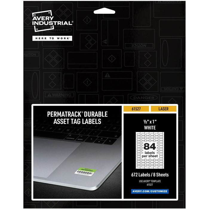 Avery® PermaTrack Durable White Asset Tag Labels, 1/2" x 1" , 672 Asset Tags - Waterproof - 1/2" Width x 1" Length - Permanent Adhesive - Rectangle - Laser - Matte White - Matte - Film - Water Resistant - 84 / Sheet - 84 Total Sheets - 672 Total Label(s)