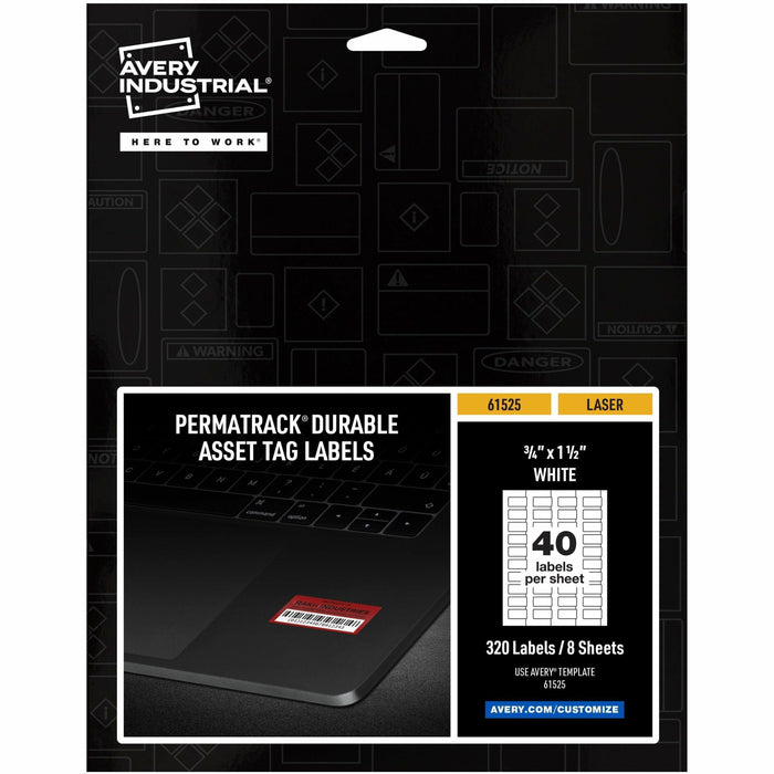 Avery® PermaTrack Durable White Asset Tag Labels, 3/4" x 1-1/2" , 320 Asset Tags - Waterproof - 3/4" Width x 1 1/2" Length - Permanent Adhesive - Rectangle - Laser - Matte White - Matte - Film - Water Resistant - 40 / Sheet - 40 Total Sheets - 320 Total L