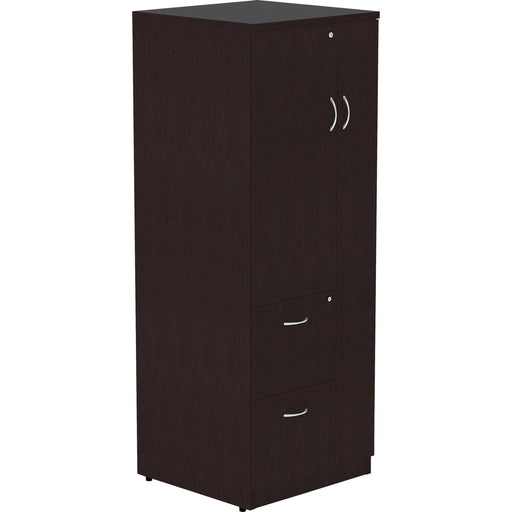 Lorell Essentials Series Tall Storage Cabinet - 65.6" Height x 23.6" Width x 23.6" Depth Cabinet - Total Drawer(s): 2 - 1 Door(s) - 2 Shelve(s) - Material: Laminate, Medium Density Fiberboard (MDF), Particleboard - Finish: Espresso - 1 Each