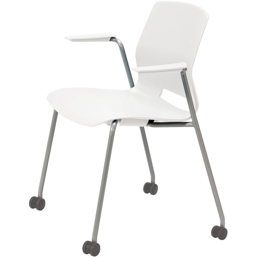 KFI Swey Mobile Multipurpose Stool with Arms - White Seat Color - Polypropylene Seat Material - White Back Color - Polypropylene Back Material - Silver Frame Color - Stainless Steel Frame Material - Four-legged Base - 1 Each