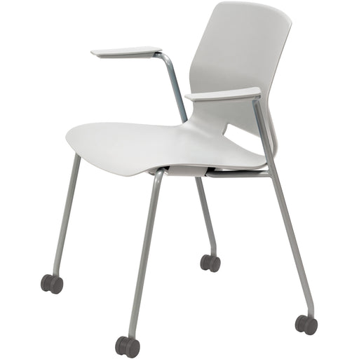 KFI Swey Mobile Multipurpose Stool with Arms - Light Gray Seat Color - Polypropylene Seat Material - Light Gray Back Color - Polypropylene Back Material - Silver Frame Color - Stainless Steel Frame Material - Four-legged Base - 1 Each