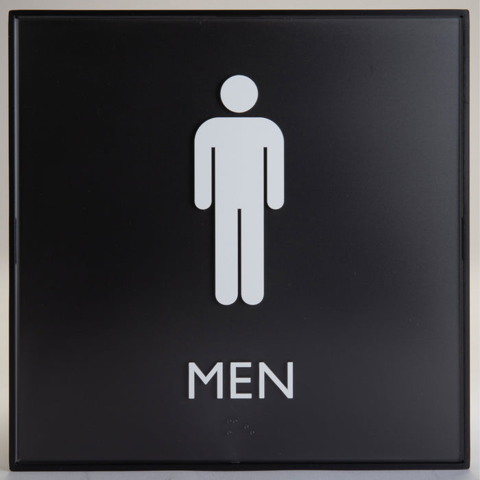 Lorell Men's Restroom Sign - Print/Message "Men" , "Toilette Men" - 8" Width x 8" Height - Square Shape - Surface-mountable - Easy Readability, Injection-molded - Restroom, Architectural - Plastic - Black - 1 Each