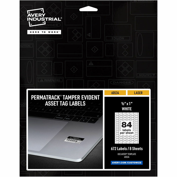 Avery® PermaTrack Tamper-Evident Asset Tag Labels, 1/2" x 1" , 672 Asset Tags - Waterproof - 1/2" Widthss x 1" Length - Permanent Adhesive - Rectangle - Laser - White - Film - 84 / Sheet - 40 Total Sheets - 672 Total Label(s) - 672/Pack - 1 Carton