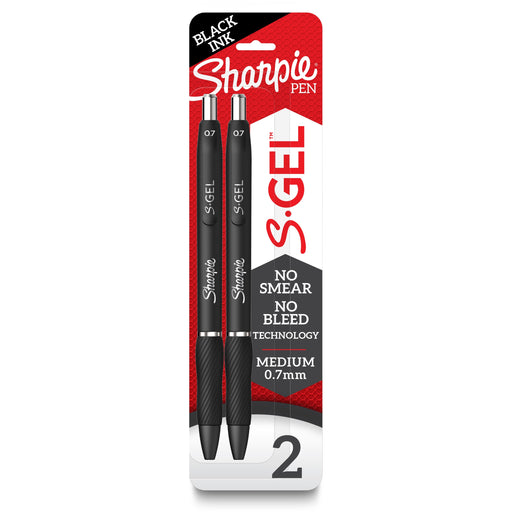 Sharpie S-Gel Pens - 0.7 mm Pen Point - Black Ink - Gel-based - Black Barrel - 2 / Pack
