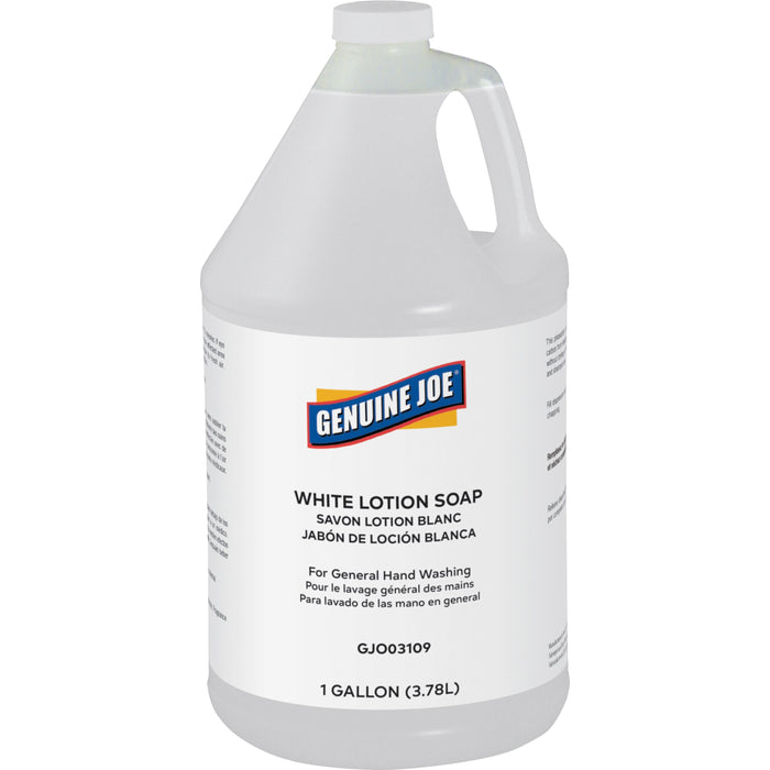 Genuine Joe Lotion Soap - 1 gal - Grease Remover, Grime Remover, Dirt Remover, Ink Remover, Oil Remover, Carbon Remover - Hand, Skin - White - Pleasant Scent - 1 Each