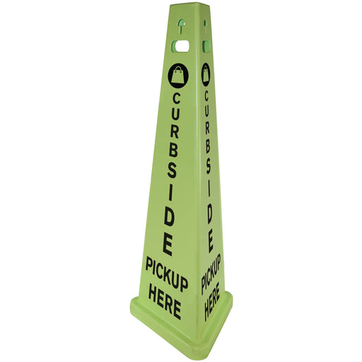 Impact TriVu 3-sided Curbside Pickup Safety Sign - Print/Message "Curbside Pickup Here" - 14.8" Width x 40" Height x 14.8" Depth - Cone Shape - Three-sided, UV Protected - Plastic - Fluorescent Yellow - 1 Carton