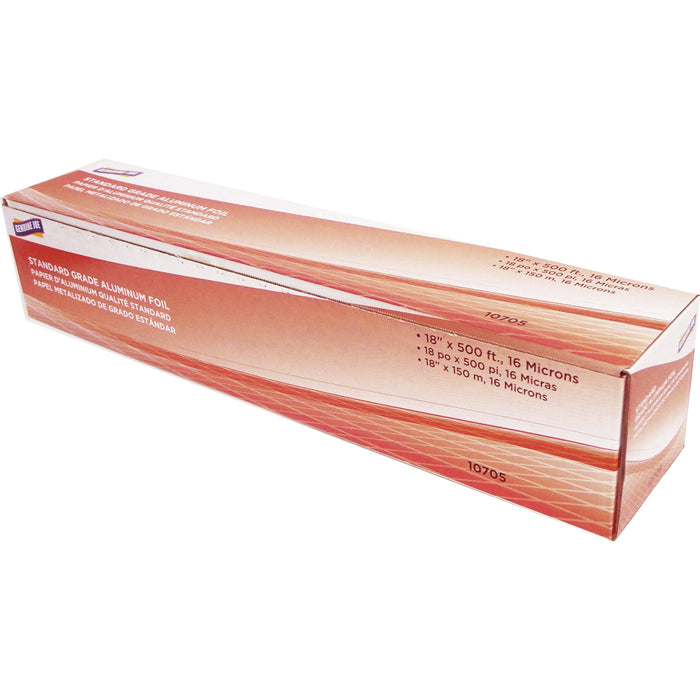 Genuine Joe Standard Grade Aluminum Foil - 18" Width x 500 ft Length - Pliable, Disposable - Aluminum Foil - Silver - 1 Each