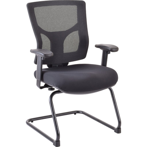 Lorell Conjure Guest Chair - Fabric, Polyurethane Foam Seat Material - Mesh Back Material - Mid Back - Sled Base - Black - 1 Each