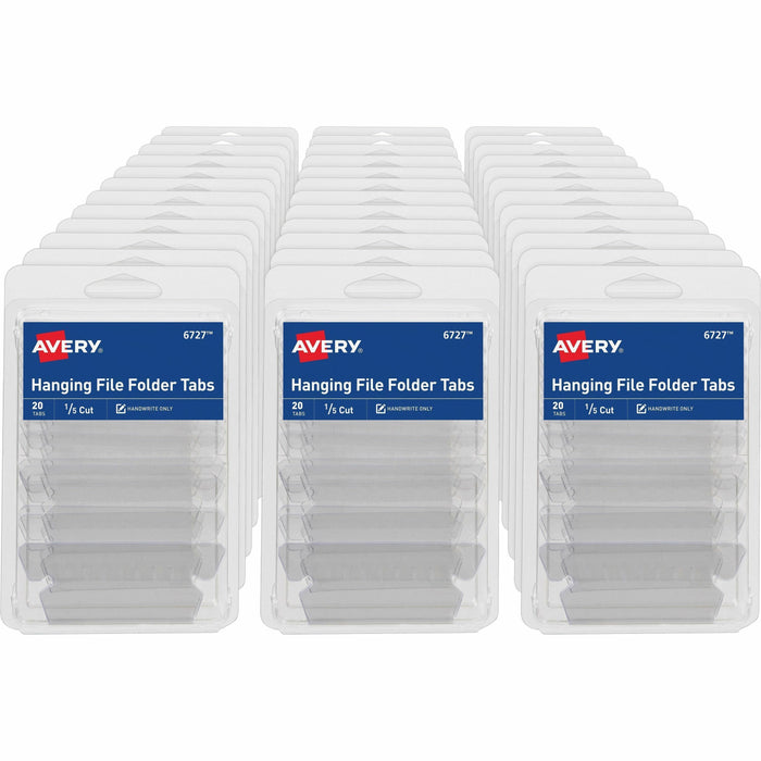 Avery® Hanging File Folder Tabs, 1/5 Cut, 20 Total (06727) - 720 Tab(s) - 1/5 - 9" Tab Height x 2" Tab Width - Matte Clear Film Tab(s) - 20/Pack - 1 Carton