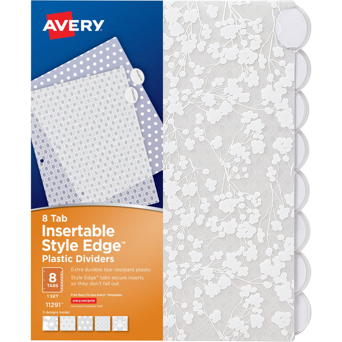 Avery® Style Edge Insertable Plastic Dividers - 8 x Divider(s) - 8 Tab(s) - 8 - 8 Tab(s)/Set - 8.5" Divider Width x 11" Divider Length - 3 Hole Punched - Frosted White Plastic Divider - Frosted White Plastic Tab(s) - Durable, Tear Resistant, PVC-free, Hol