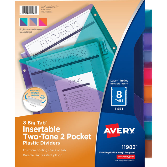 Avery® Big Tab Tab Divider - 8 x Divider(s) - 8 - 8 Tab(s)/Set - 9.3" Divider Width x 11.25" Divider Length - Letter - 8.50" Width x 11" Length - 3 Hole Punched - Multicolor Plastic Divider - Multicolor Plastic Tab(s) - PVC-free, Hole-punched, Insertable,