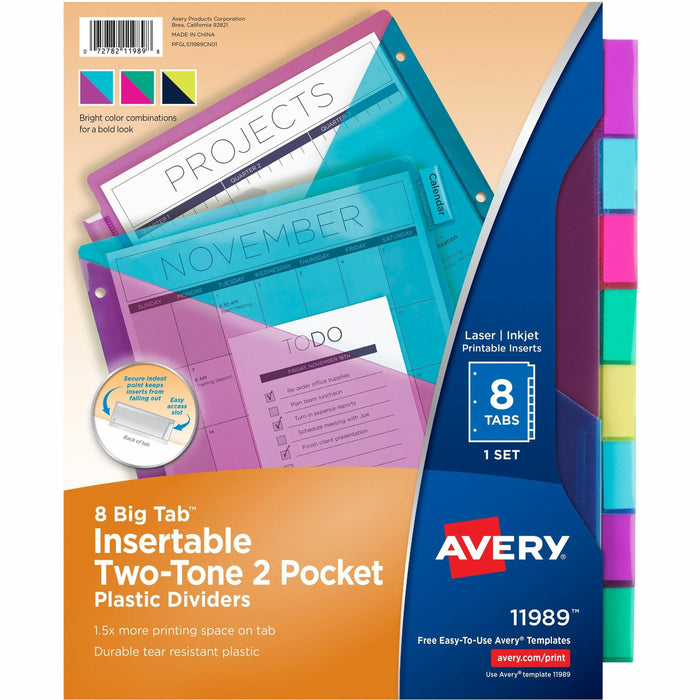 Avery® Big Tab Tab Divider - 8 x Divider(s) - 8 Tab(s) - 8 - 8 Tab(s)/Set - 9.3" Divider Width x 11.25" Divider Length - Letter - 8.50" Width x 11" Length - 3 Hole Punched - Multicolor Plastic Divider - Multicolor Plastic Tab(s) - PVC-free, Hole-punched,