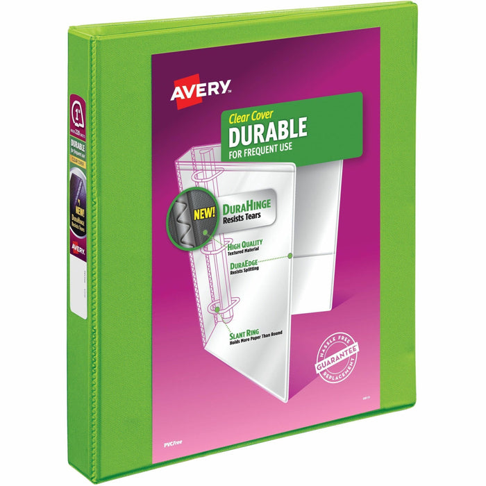 Avery® Durable View 3 Ring Binder, 1" Slant Rings, 1 Chartreuse Binder (17263) - 1" Binder Capacity - Letter - 8 1/2" x 11" Sheet Size - 250 Sheet Capacity - 250 Ring - Fastener: Slant Ring - Pocket: 2 - Polypropylene - Adhesive, Durable, Flexible, Long L