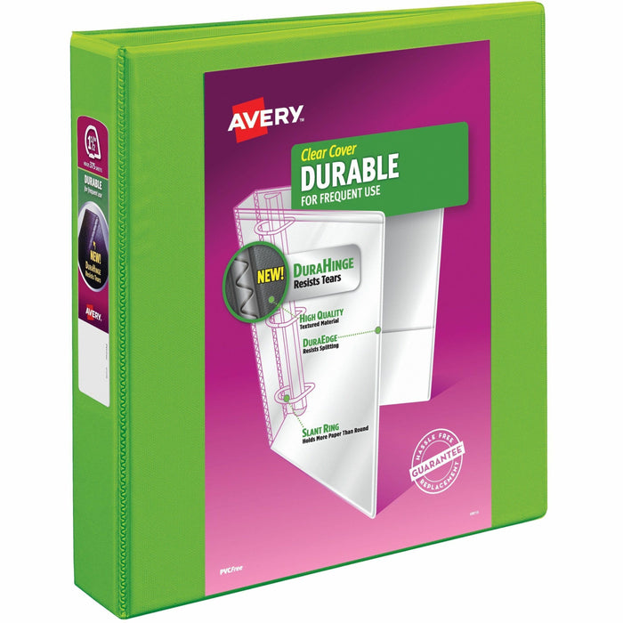 Avery® Durable View 3 Ring Binder, 1.5" Slant Rings, 1 Chartreuse Binder (17835) - 1 1/2" Binder Capacity - Letter - 8 1/2" x 11" Sheet Size - 375 Sheet Capacity - 375 Ring - Fastener: Slant Ring - Pocket: 2 - Polypropylene - Adhesive, Durable, Flexible,